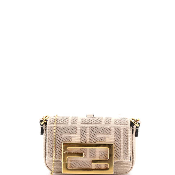 Fendi Nano Chain Baguette Charm Bag Zucca Canvas
